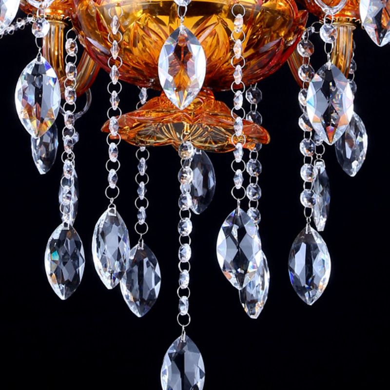 Gold Candle Chandelier Lighting Traditional Prism Glass 6 Heads Dining Room Hanging Lamp with Crystal Drip