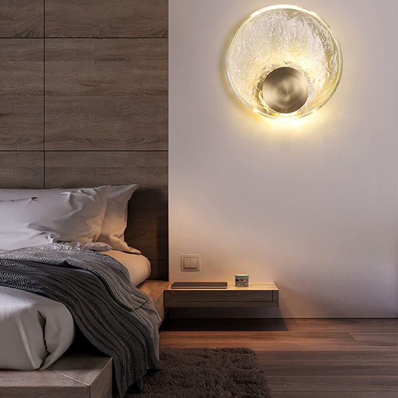 Round Shade Crystal Wall Sconce Modern Style Single Light Wall Mounted Light in Brass