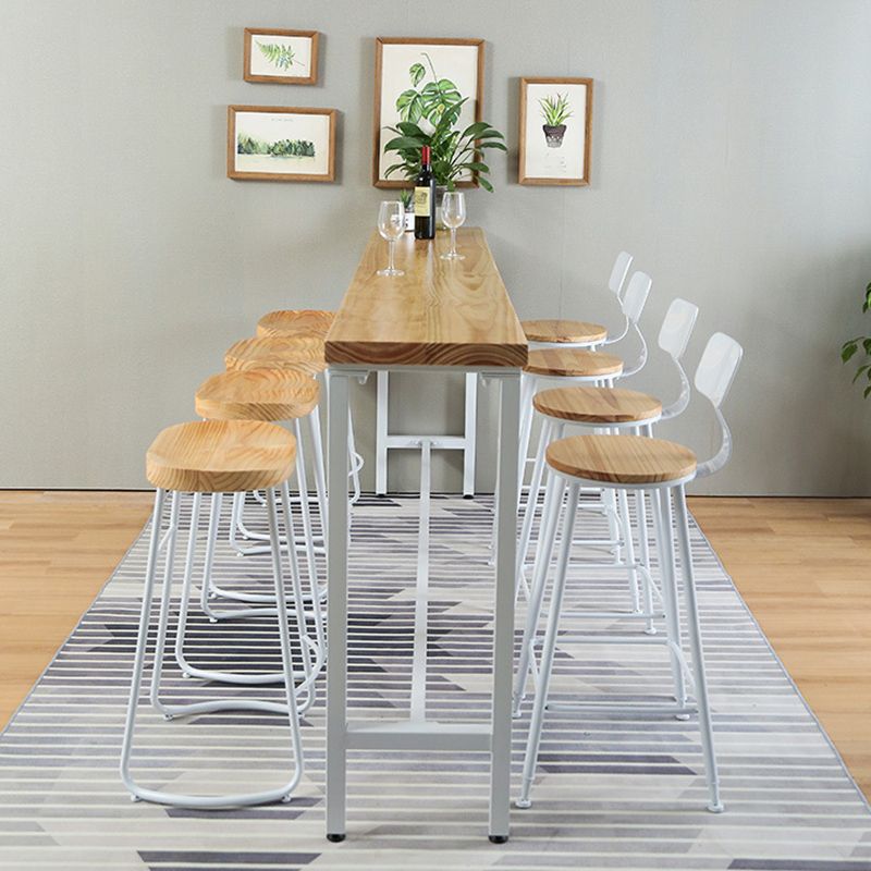 Contemporary Bar Stool Solid Wood Barstool with White Metal Legs