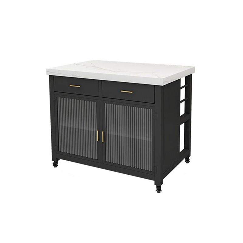 Faux Marble Top Kitchen Island Cart Modern Rectangle with 2 Drawers
