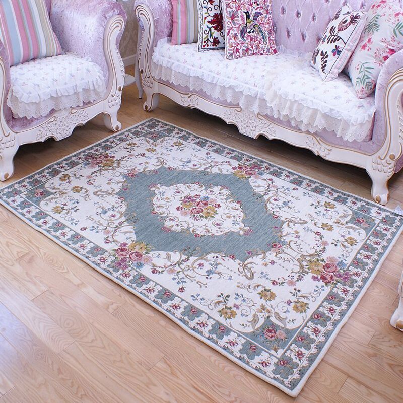 Multi Colored Flower Rug Polyster Vintage Area Rug Anti-Slip Pet Friendly Easy Care Indoor Rug for Decoration