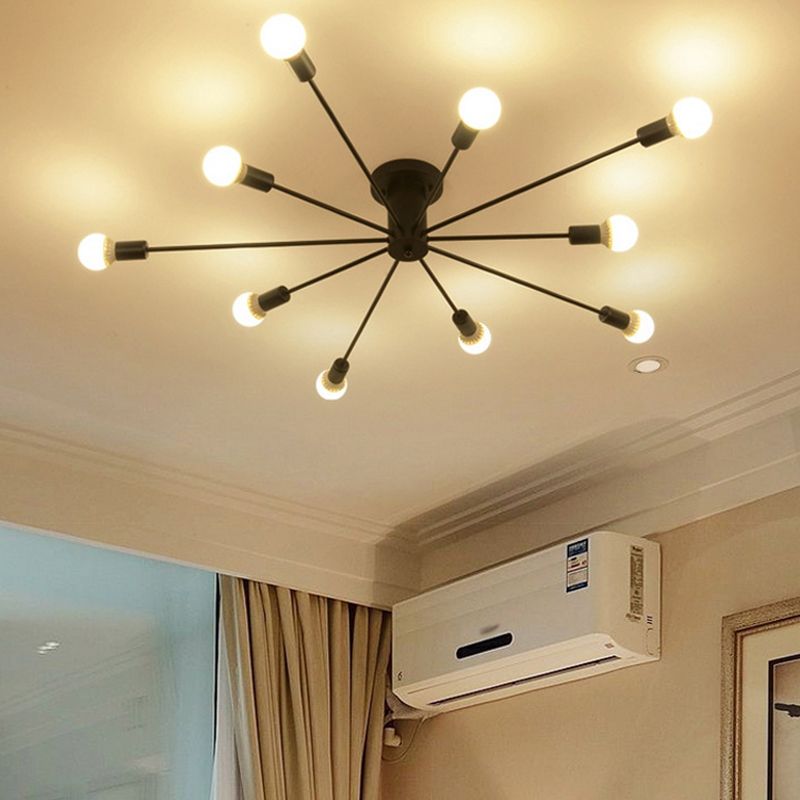 10 Lights Semi Flush Ceiling Light Mid-Century Metal Ceiling Light Fixture
