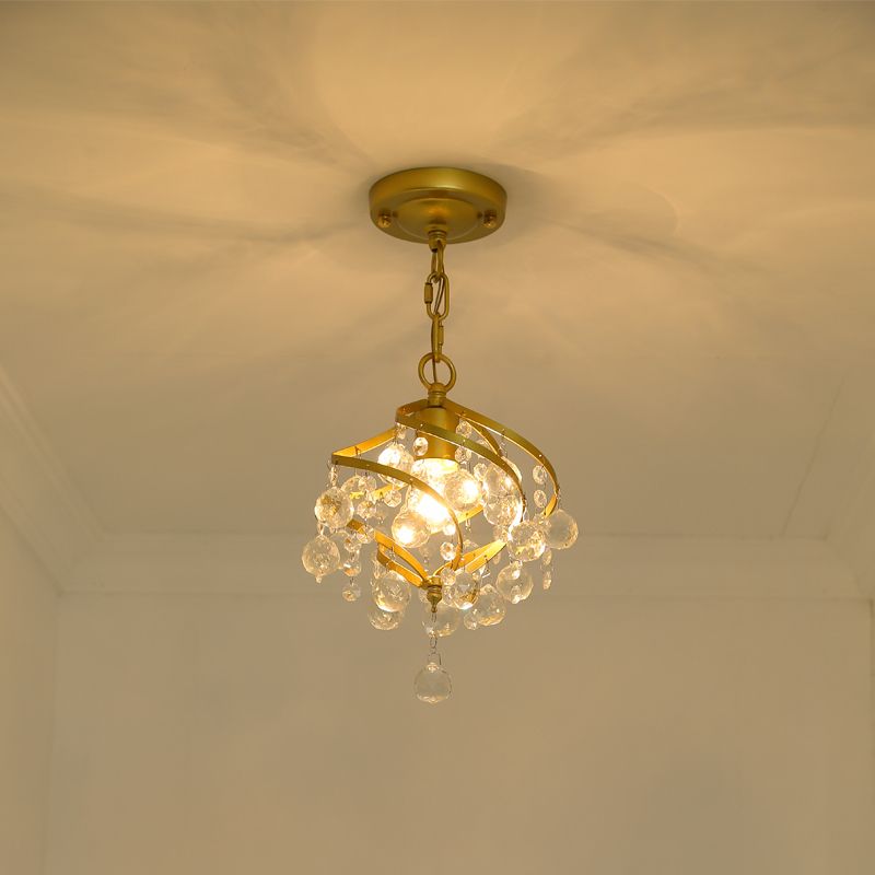Curving Metal Cipcant Lighting Paese 1 Lampada sospensione del corridoio testa con accento di cristallo in oro