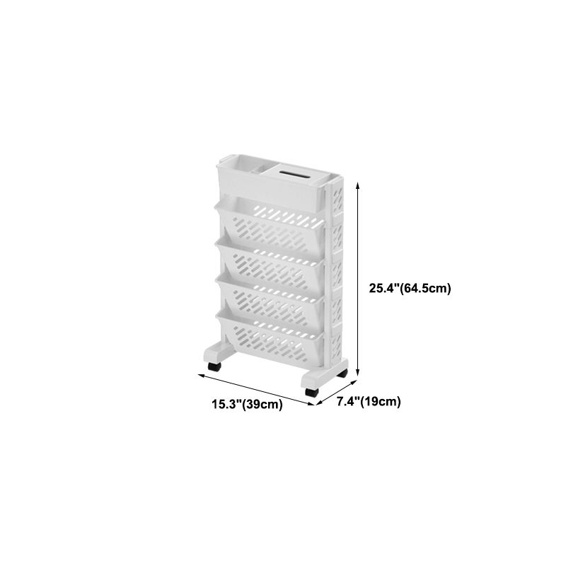 White Contemporary Standard Home Plastic Bookshelf with Wheels