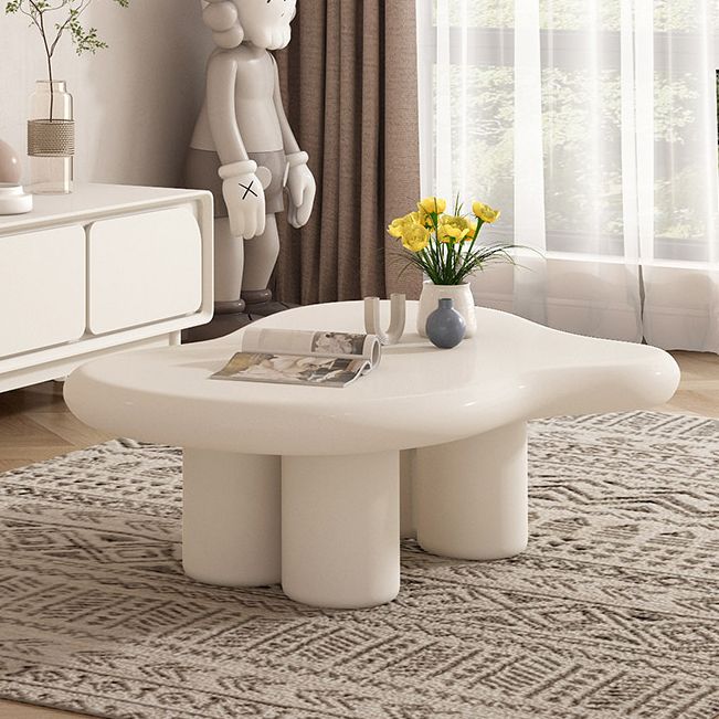 Solid Wood Cream Coffee Table Cloud-Shaped 4 Legs Cocktail Table