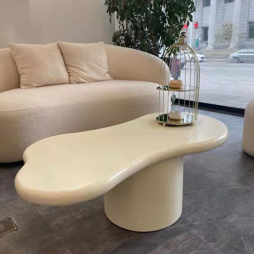 Scandinavian Pedestal Coffee Table Free form Wooden Cocktail Table for Living Room