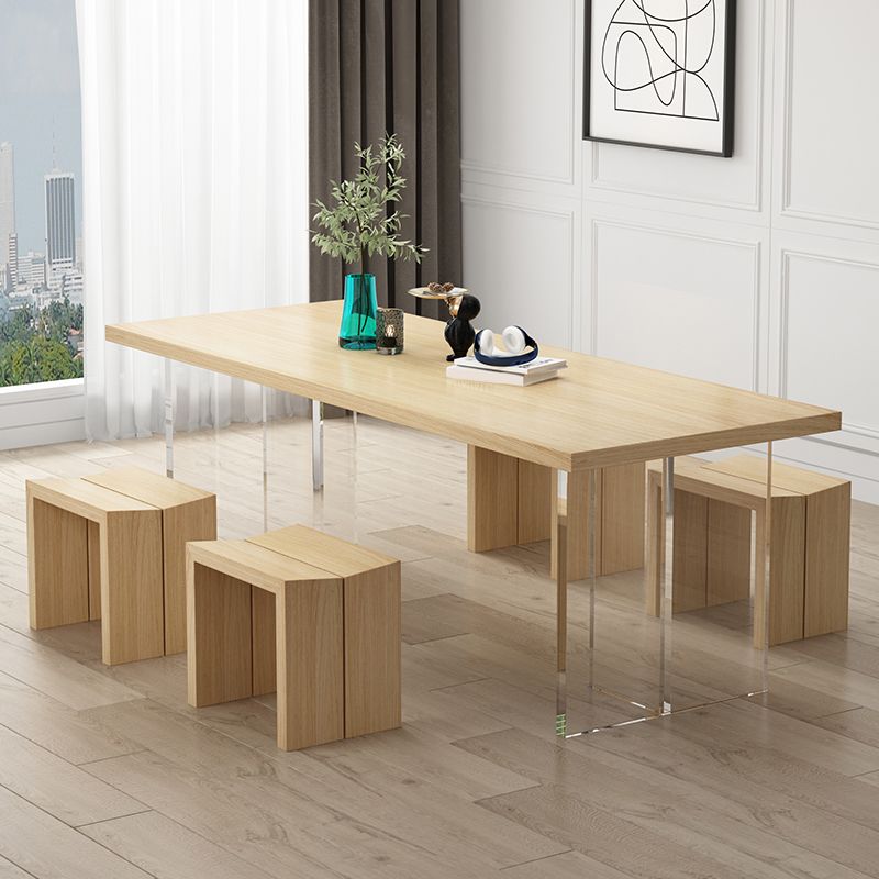 Modern Wood Table in Brown for Restaurant Rectangle Table with Acrylic Base