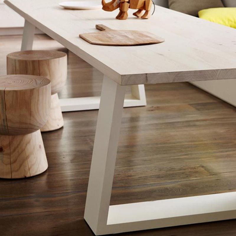 Metal Industrial Rectangle Dining Table for Home Pine Wood Top Table with Sled