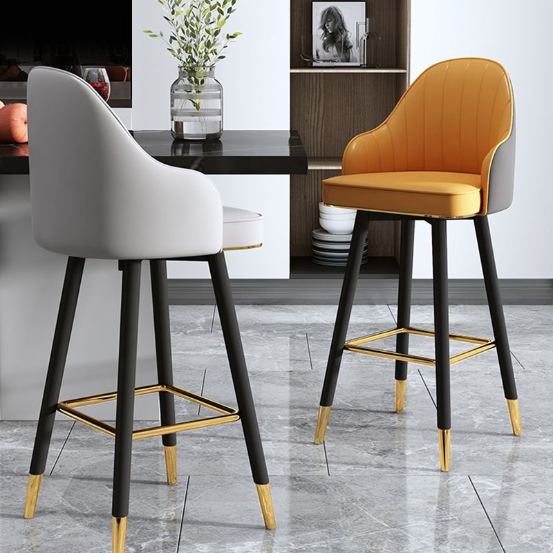 Modern Armless Backrest Counter Stool Steel Household Bar Stool with Pedal and Cushion