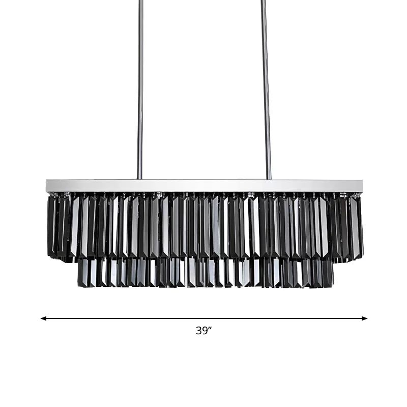 Rectangle Hanging Light Modern Smoke Gray Crystal Block 6/8/10 Heads Dining Room Chandelier Lamp