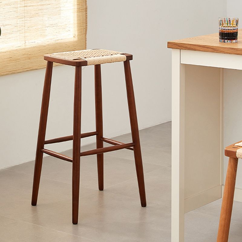 Contemporary Cherry Solid Wood Backless Bar Stool with Footrest