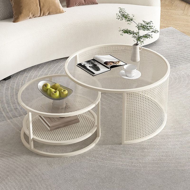 Tropical Coffee Table Glass Top Round Frame Coffee Cocktail Table