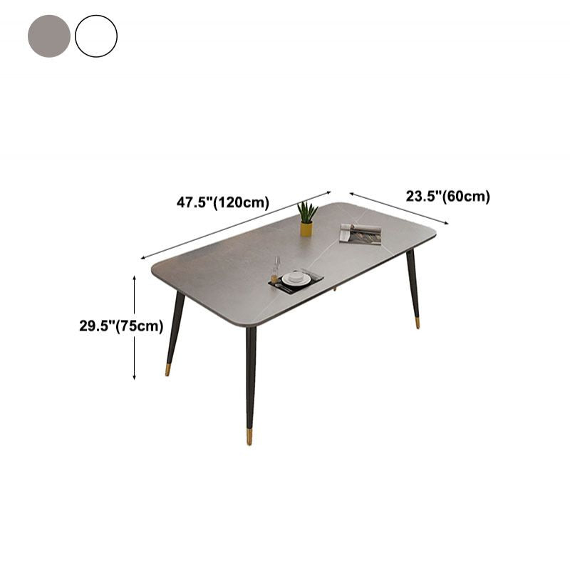 Light Luxury Rectangle Stone Top Dining Table Metal 4 Legs Dining Table