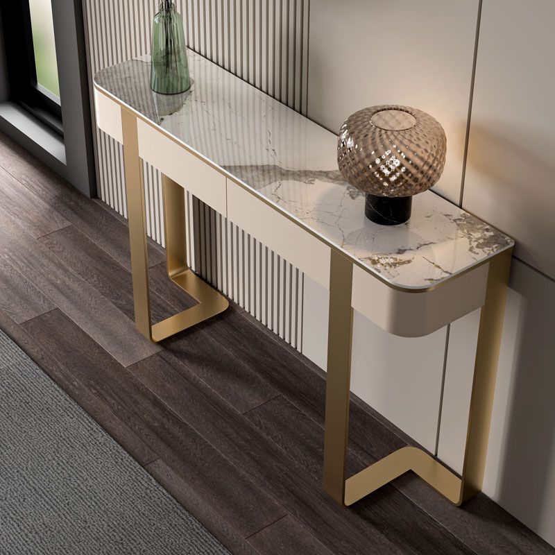 Stone Half Moon Console Table Glam 33.46-inch Tall Accent Table