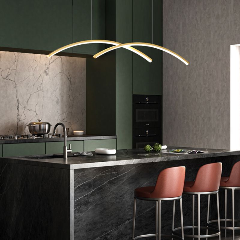 Contemporary Island Light Linear Metal 2 Light Island Lights for Kitchen