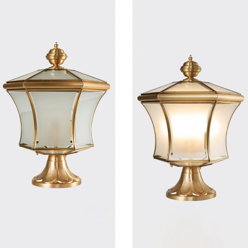 Modern Simple Copper Outdoor Light Lantern Shape Waterproof Pillar Lamp for Outdoor