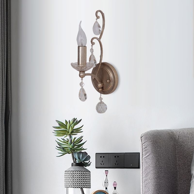 Rost/gealtert Silber 1/2 Lichter Leuchten Leuchte Leuchte Traditionelle Kristall -Kerzen -Wandlampe für Wohnzimmer