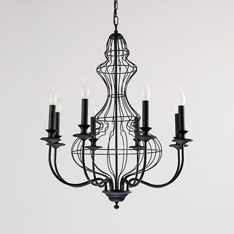 Candle Metal Chandelier Lighting Rustic 6/8 Lights Dining Room Pendant Lighting in Black/Coffee