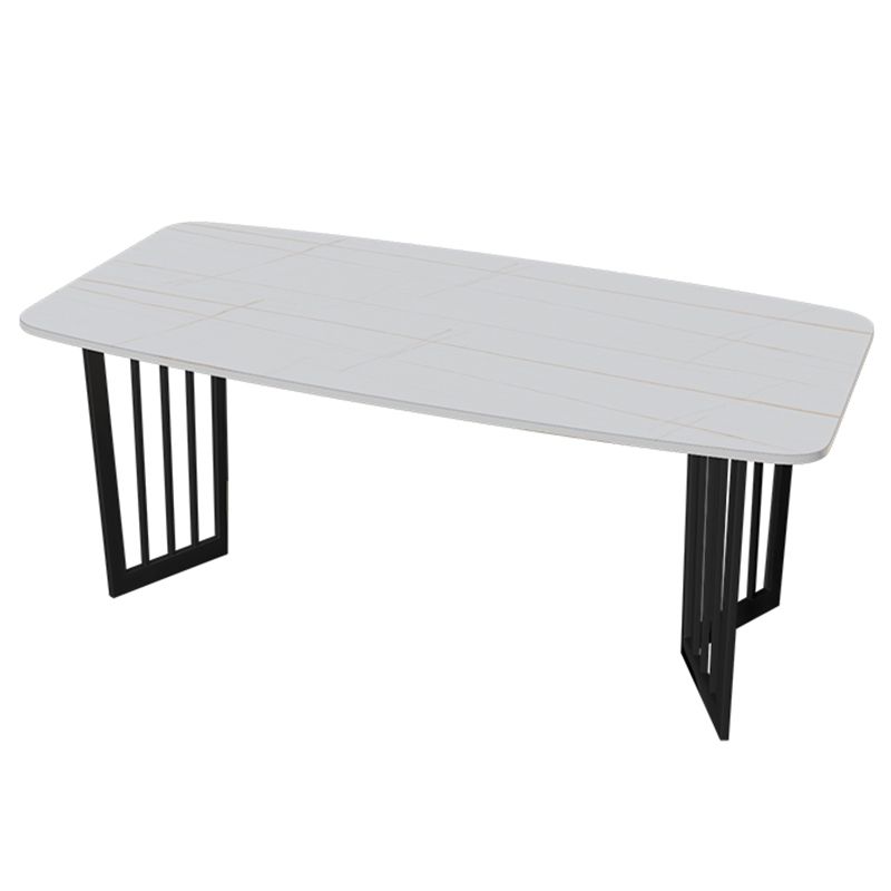 Black Metal Double Pedestal Dining Table Industrial Rectangle Fixed Table