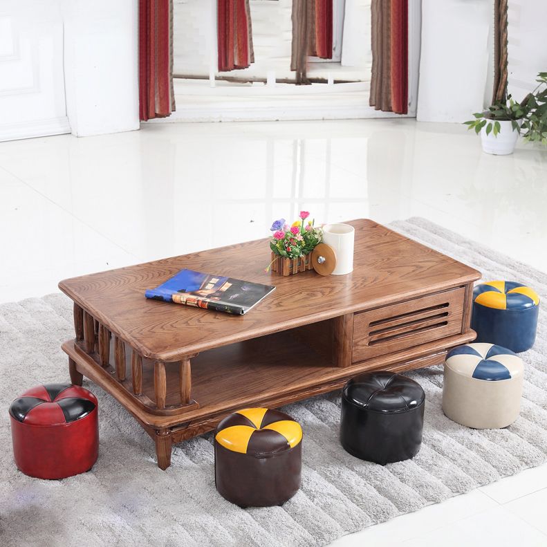 Vintage Indoor Leather Ottoman Patchwork Color Block Round Tufted Pouf Ottoman