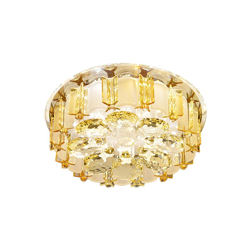 Crystal Block Floral Semi Mount Lighting Modernist LED Ceiling Light Fixture in Chrome, Warm/White Light