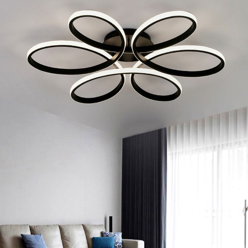 Modern Flower Semi Flush Ceiling Light Metal Living Room LED Ceiling Light