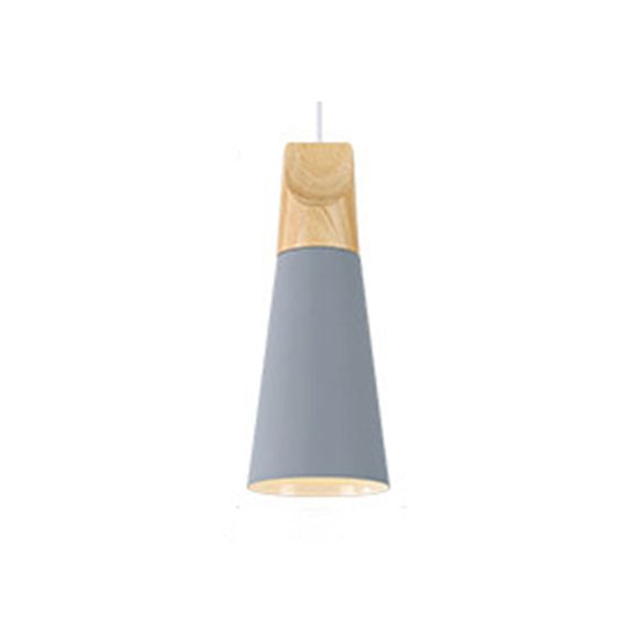 Single Head Coolie Pendant Light Modern Wood & Aluminum Black/Grey/Yellow/White Pendant Lamp for Bedroom