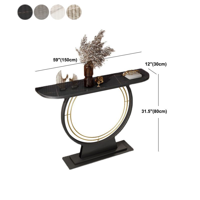 Contemporary Iron Console Sofa Table Stone Half Moon End Table for Hall