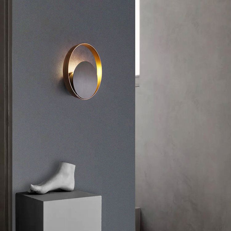 Black and Gold Single Wall Lamp in Modern Simplicity Copper Circular Wall Light for Interior Spaces