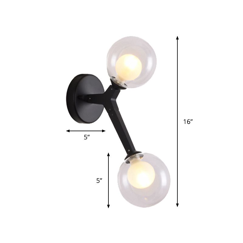 Black/Gold Bubble Wall Sconce Lamp Nordic 2 Lights Clear Glass Wall Sconce Lighting for Bedroom