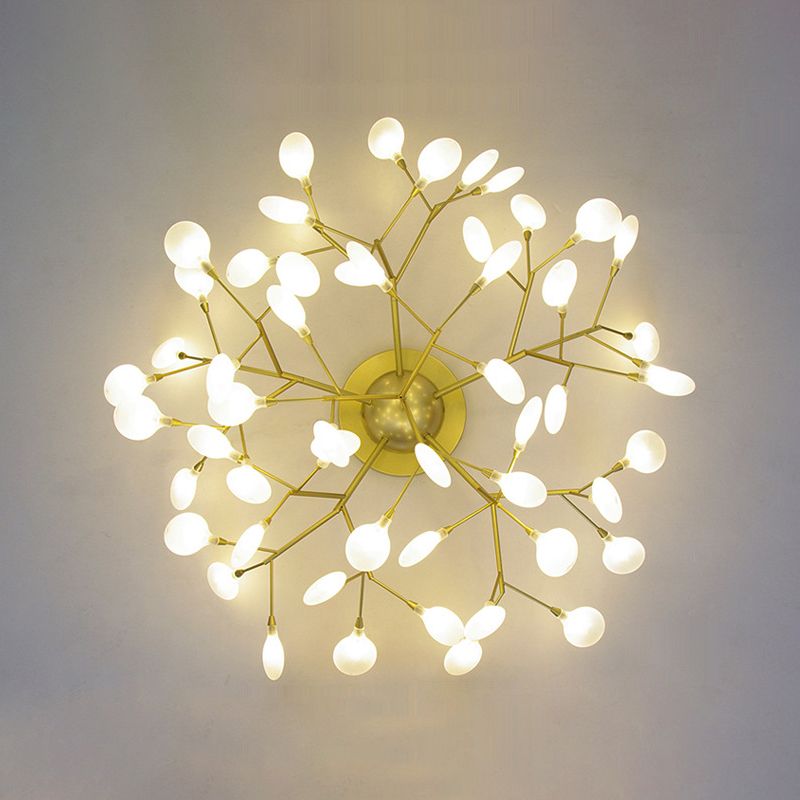 Tree Branch Living Room LED Semi Flush Metallic Postmodern Ceiling Mount Chandelier