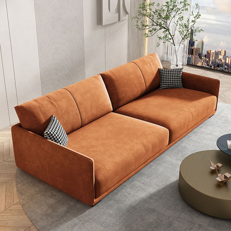 Modern 4-seat Suede Sofa Sewn Pillow Back Sofa with 2 Pillows