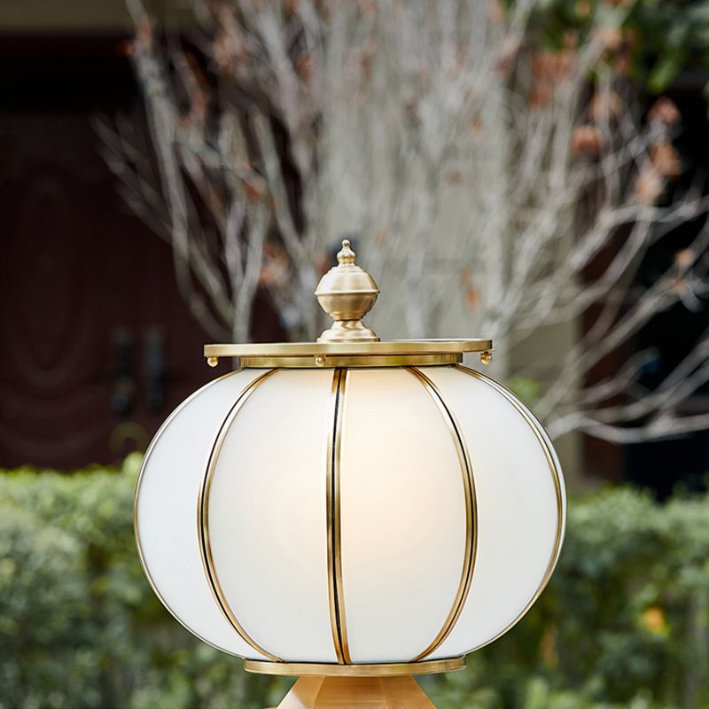 Round Shape Metal Solar Pillar Lamp Modern Style 1 Light Outdoor Light