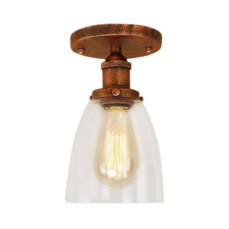 Luminaires de plafond à une ampoule, cône industriel en verre transparent, éclairage semi-encastré en argent/laiton/rouille