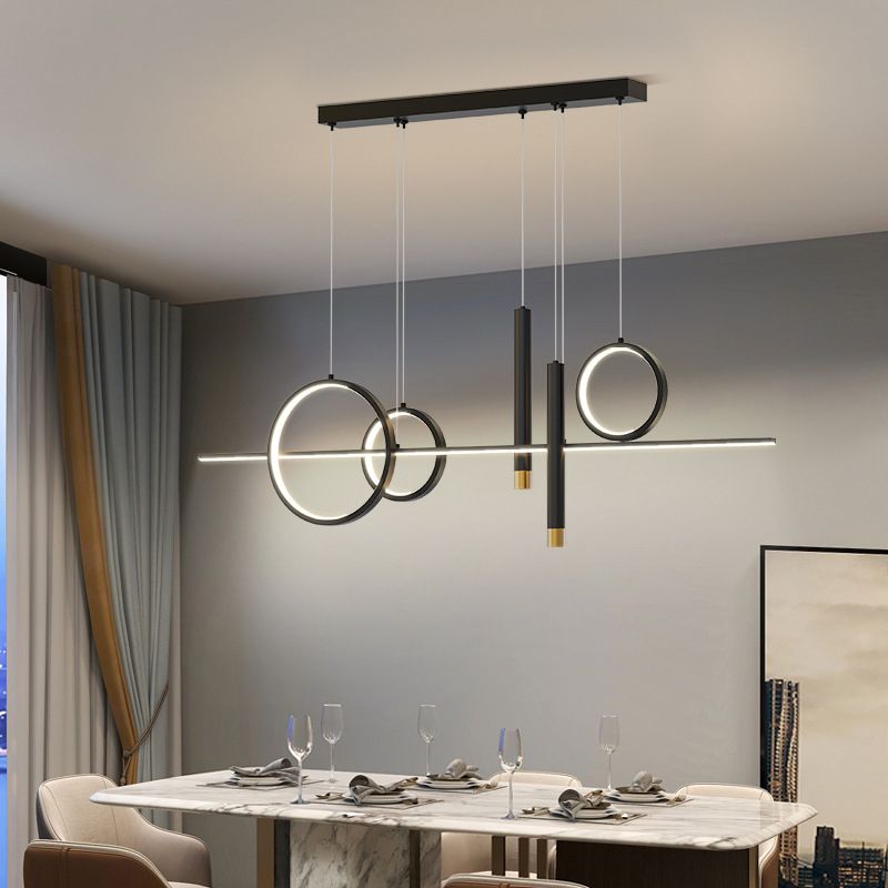 Wrought Iron LED Island Light in Modern Luxury Style Acrylic Linear Pendant Light for Dining Room