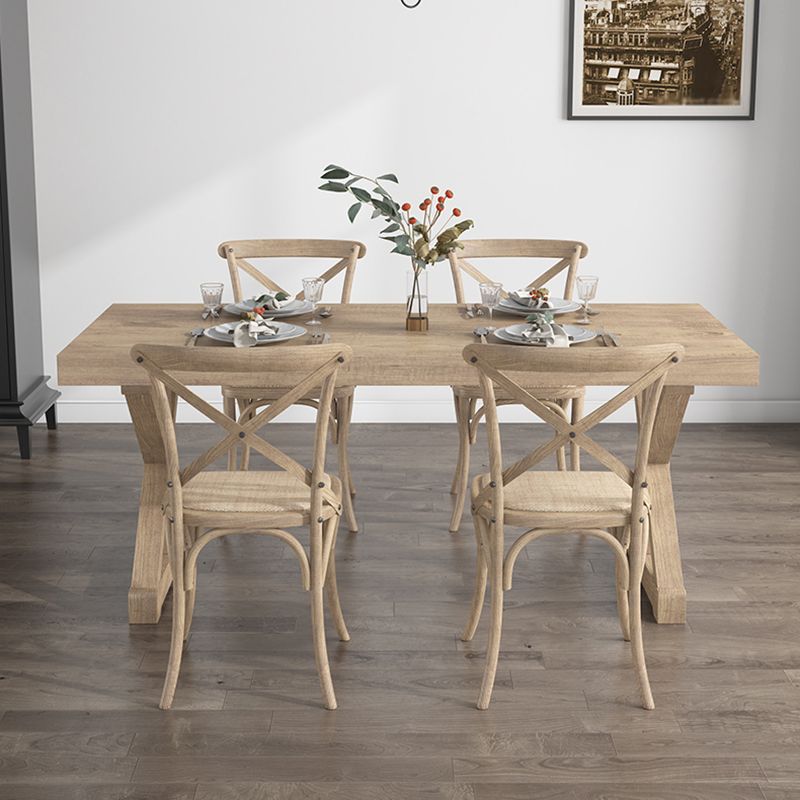 Farmhouse Dining Room Set Wood Trestle Standard Height Table for Dining Room