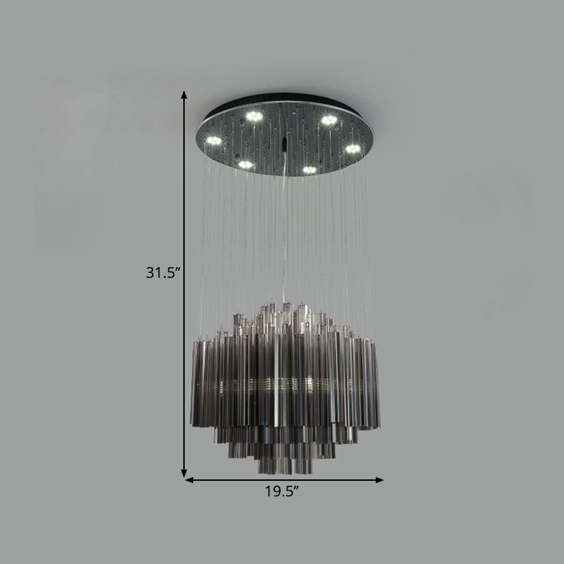 31.5"/35.5" Wide Hexagon Pendant Light Contemporary Black Crystal Rod LED Ceiling Hang Fixture