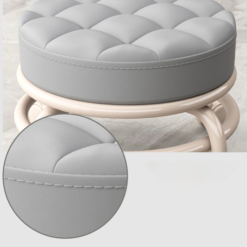 Stain Resistant Ottoman Solid PU Leather Tufted Round Ottoman with Wheels