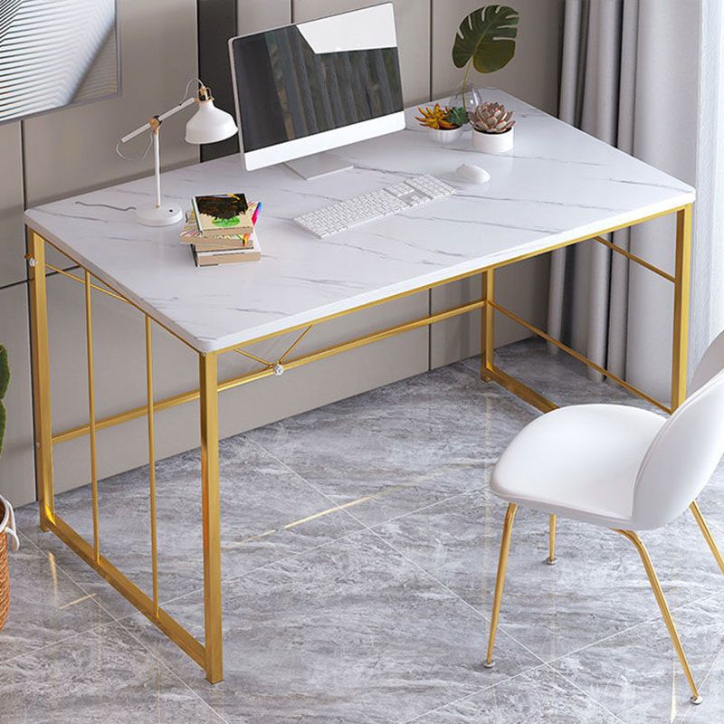 Glam Wooden Writing Desk Rectangular Office Desk With Metal Legs
