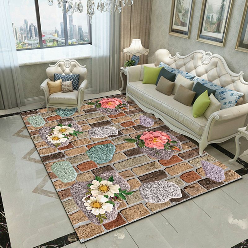 Fancy Modern Rug Plant Pattern Polyester Area Rug Stain Resistant Area Carpet for Home Decor