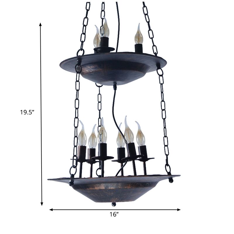 Metallic Candle&Saucer Chandelier Bookstore Cafe Industrial Style Pendant Lamp in Rust