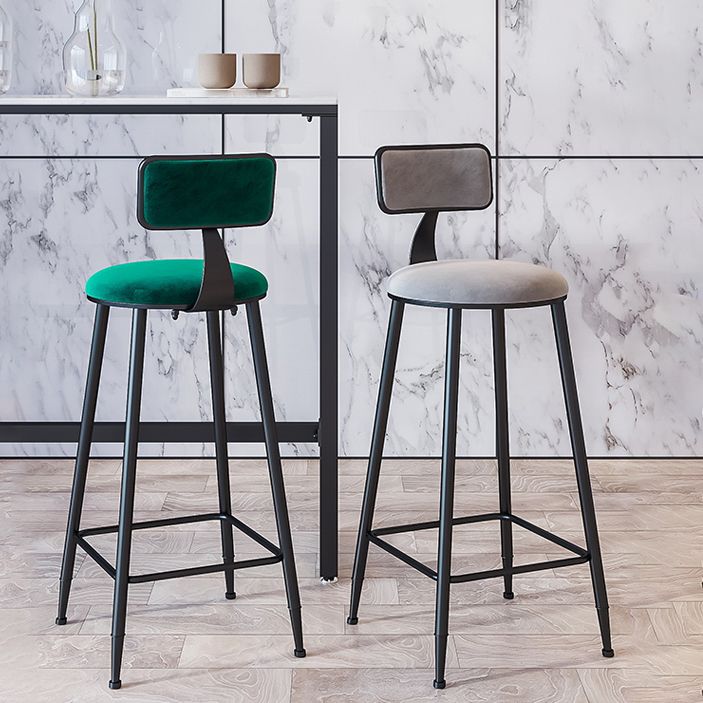Modern Armless Backrest Counter Stool Iron Cafe Bar Stool with Velvet Cushion and Pedal