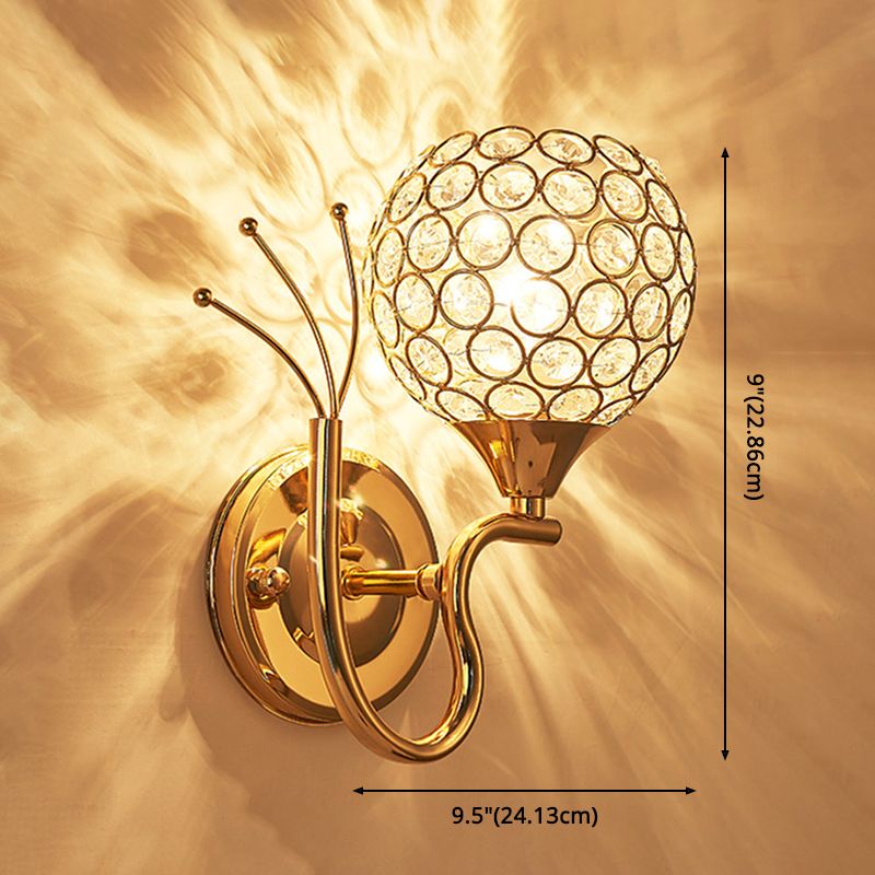 2Pcs/Set Spherical Living Room Wall Sconce Crystal Modern Style Wall Lamp in Gold