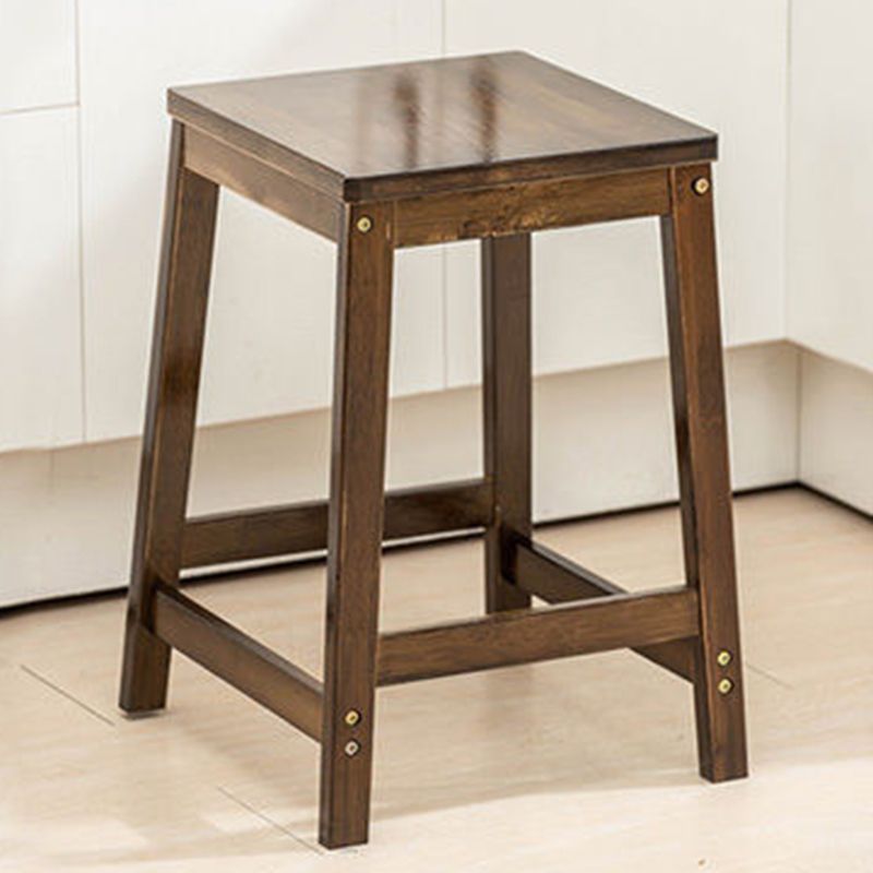 Contemporary Wood Stool Backrest Backless Bamboo Counter Stool with 4 Legs