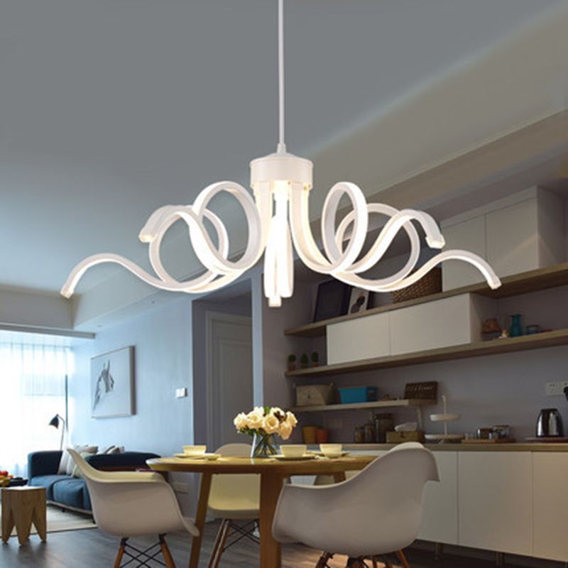 Acrylic White LED Hanging Lamp in Modern Simplicity Aluminium Linear Pendant Light for Dining Room