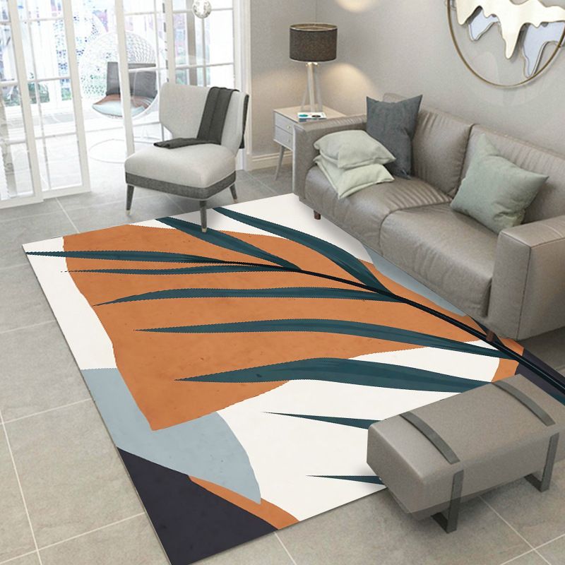 Modern Palm Leaves Print Rug Polyester Indoor Carpet Stain Resistant Area Rug for Home Decoration