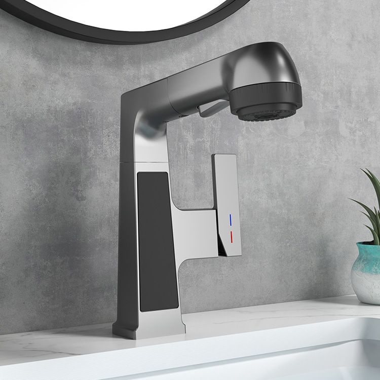 Modern Sink Faucet Pull-out Lever Handle Brass Faucet Bathroom