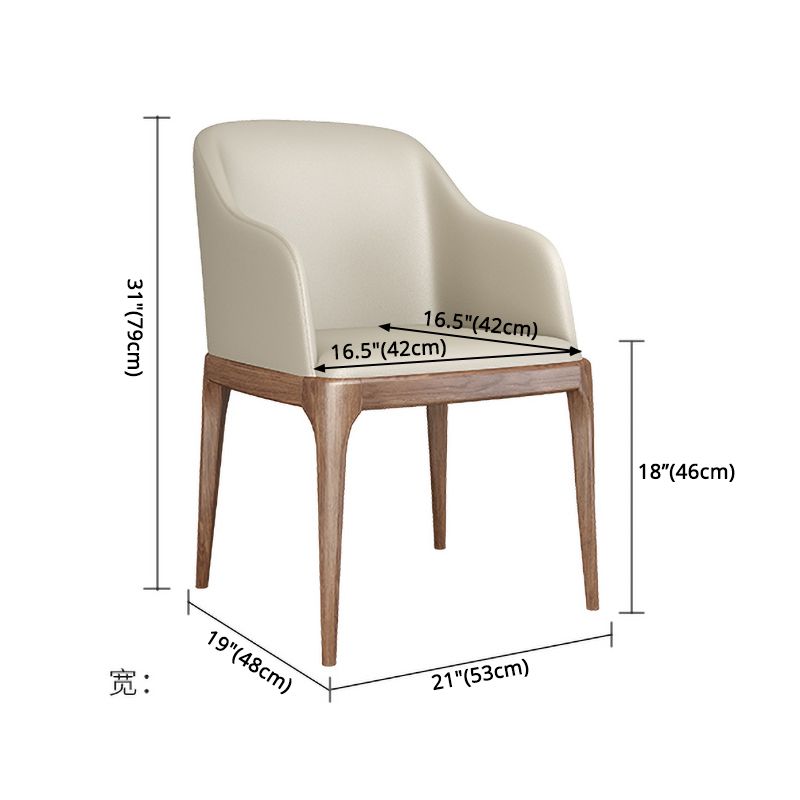 Fauteuil latéral de salle à manger en cuir carré moderne avec pieds en bois pour cuisine