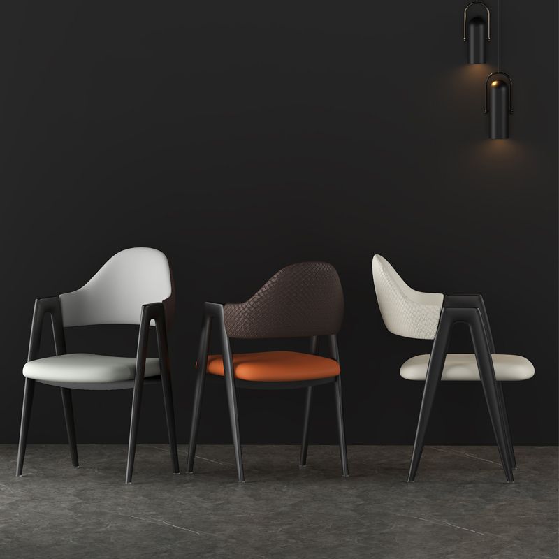 Contemporary Metal Dining Room Chairs Leather Open Back Dining Side Chair for Home Use