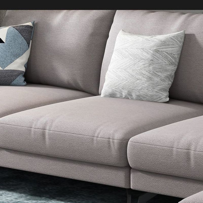 Square 4-Seater Sectional with Pillows Back in Linen Blend L-shape Sectional